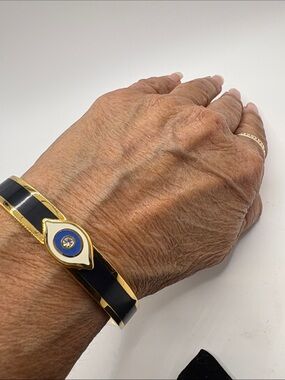 Halcyon Days 18K Gold Plated and Black Evil Eye Bracelet
